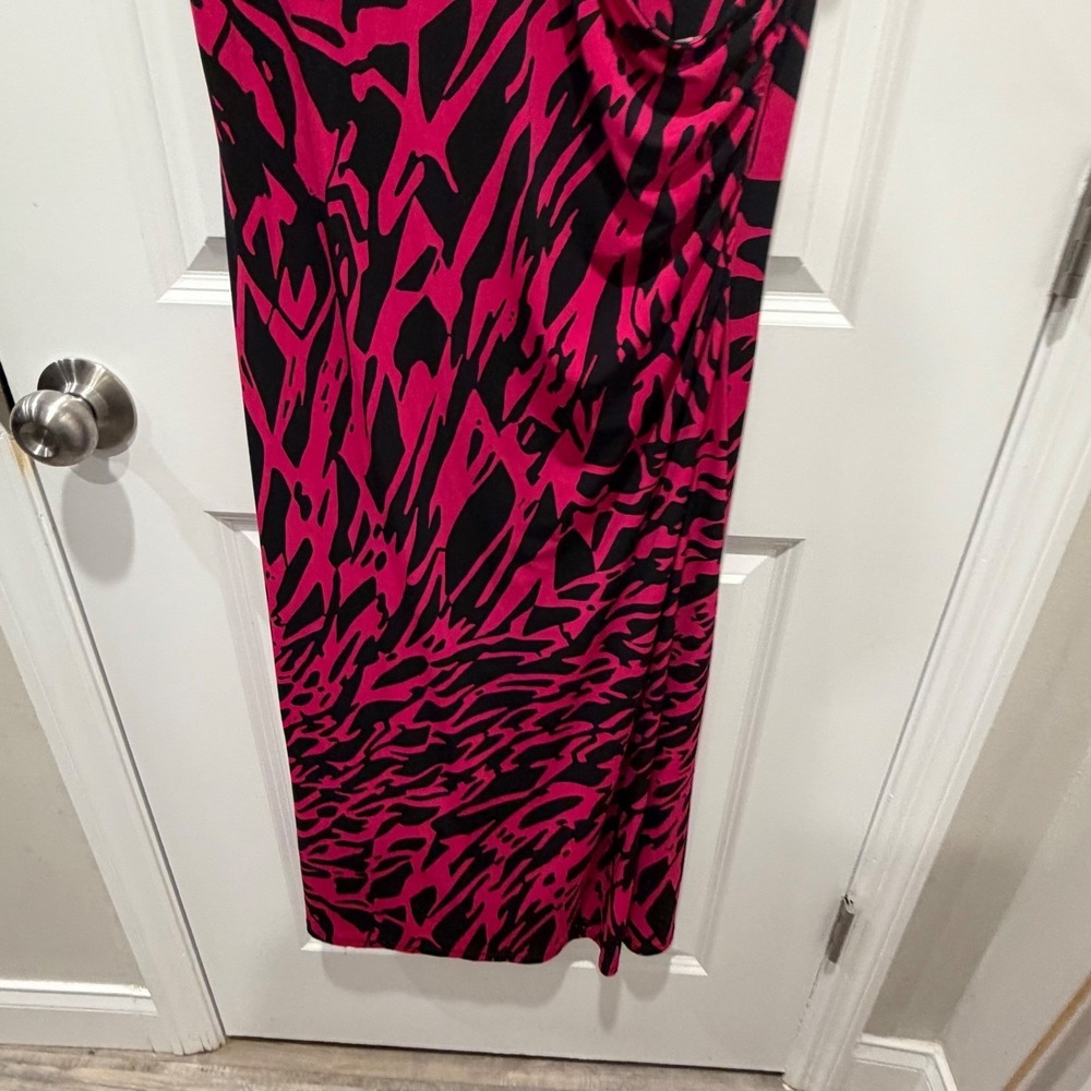 Kasper Womens Dress Abstract Animal Print Faux Wrap Pink Black PXL - Picture 8 of 12